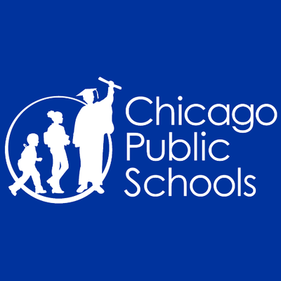 The logo for chicago public schools is blue and white