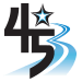 A black and blue logo with a star and a swirl.