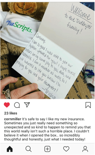TrueScripts teddy bear and card welcoming a new employee