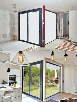 Side view of constructed house with colors Side view of constructed house with colors