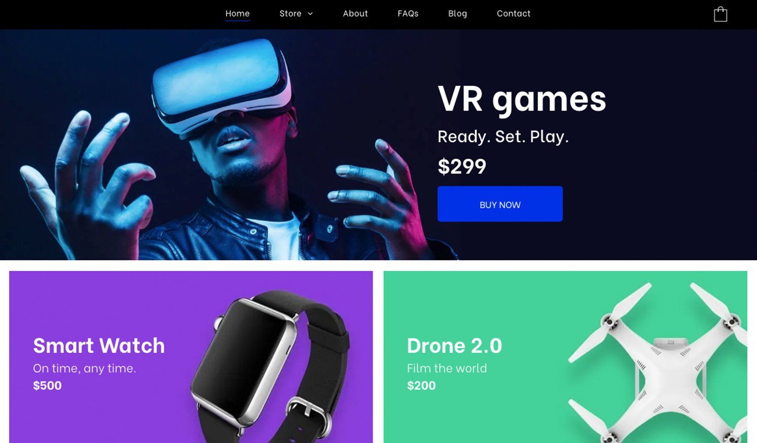 Een man met een virtual reality-bril houdt een slim horloge en een drone vast.