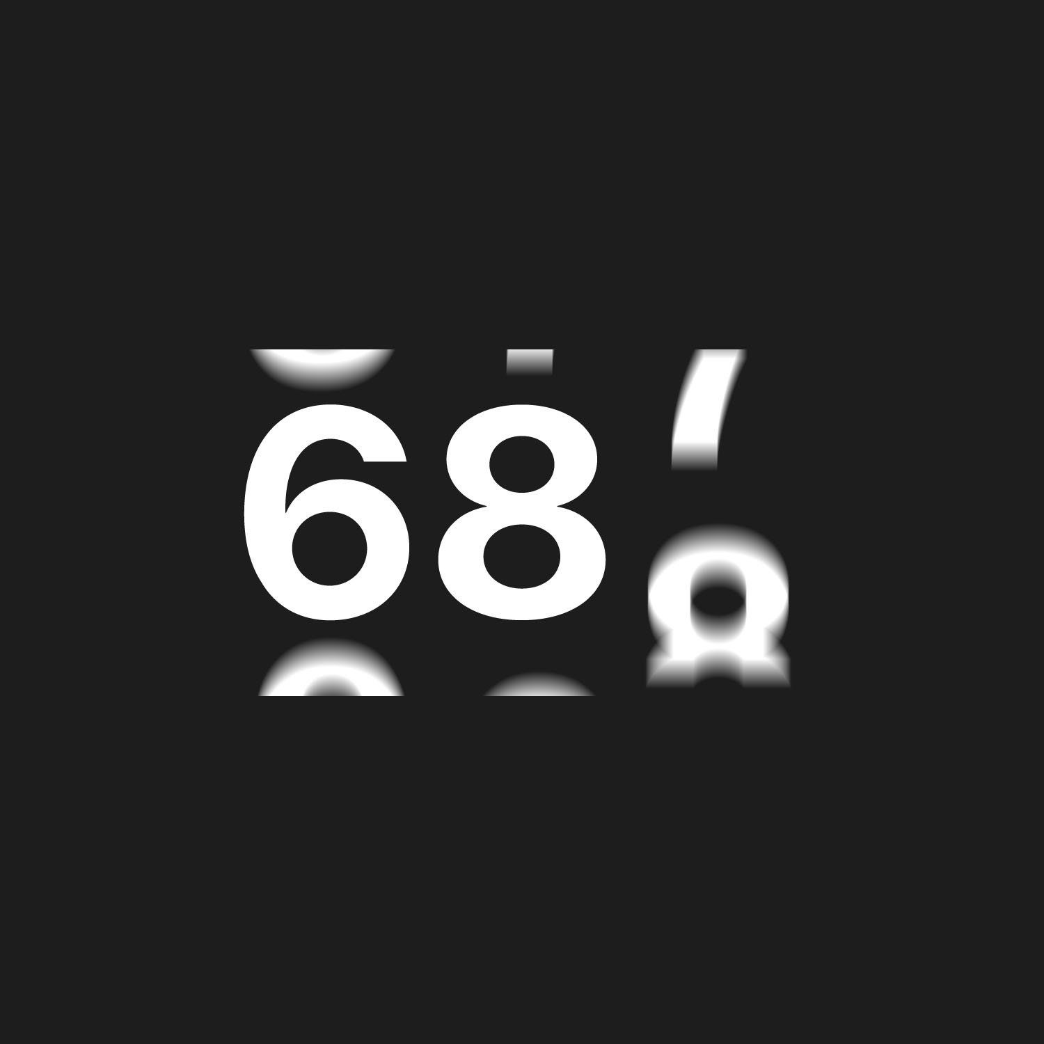 a black background with white numbers 68 and 7