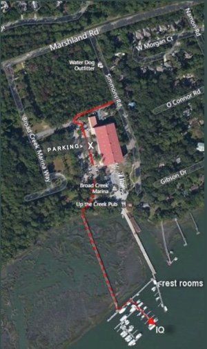 Directions and arial map for Hilton Head Dolphin Cruise