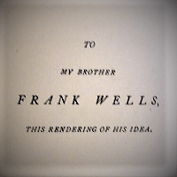 The dedication page on first edition copy of The War Of The Worlds. Black capital lettering on a cream background states: TO MY BROTHER FRANK WELLS, THIS RENDERING OF HIS IDEA.