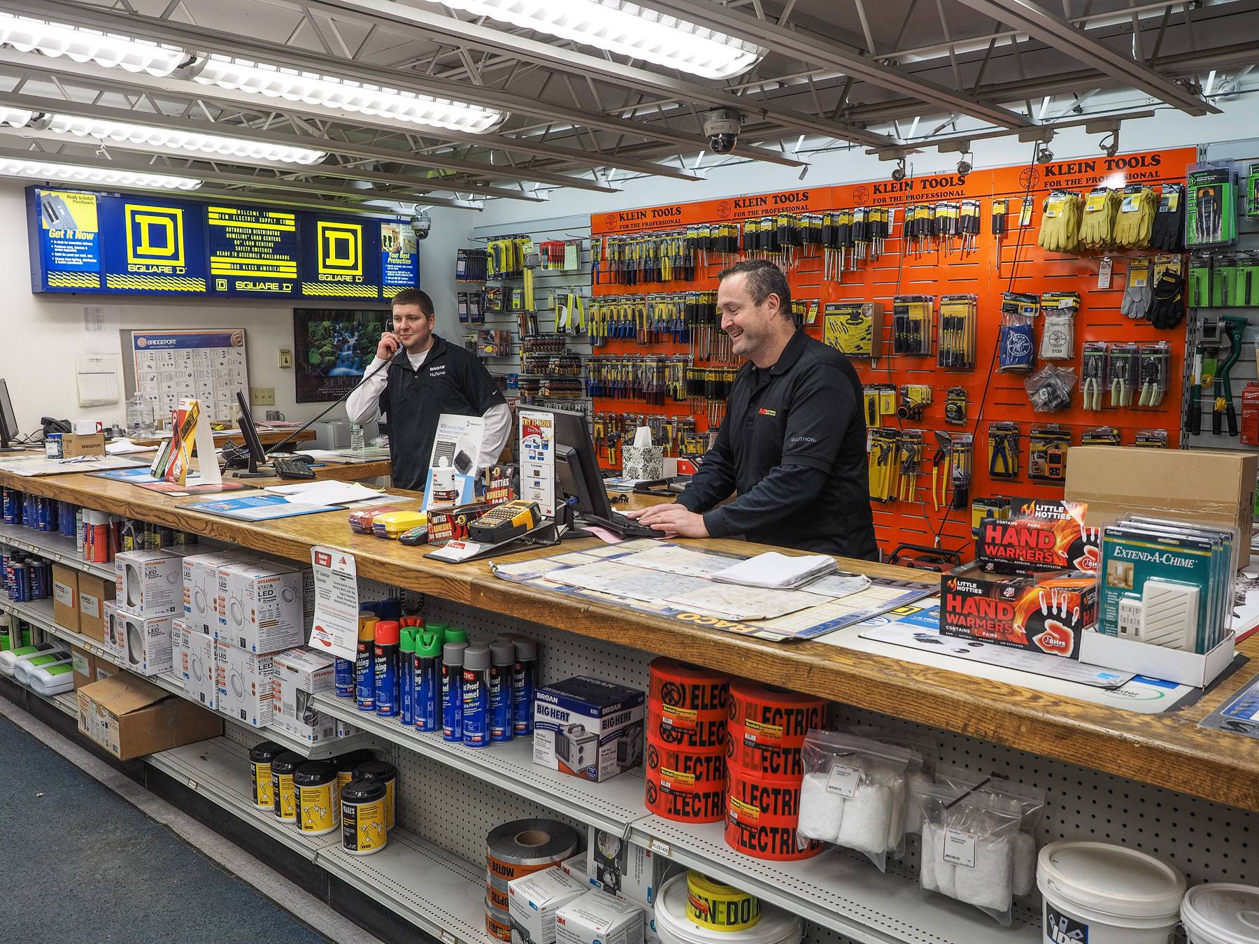 Customer service desk at F & M Electrical Supply Lighting Showroom