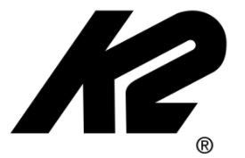A black and white k2 logo on a white background.