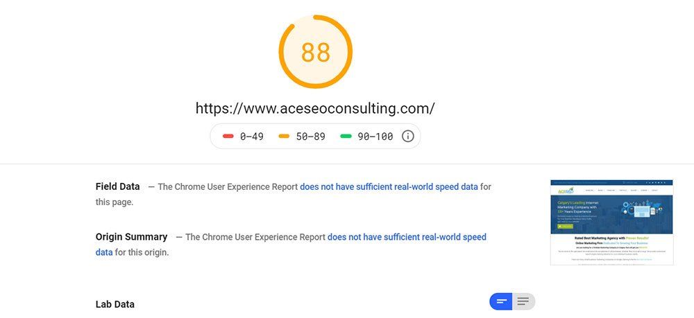 Ace SEO Consulting Website Speed