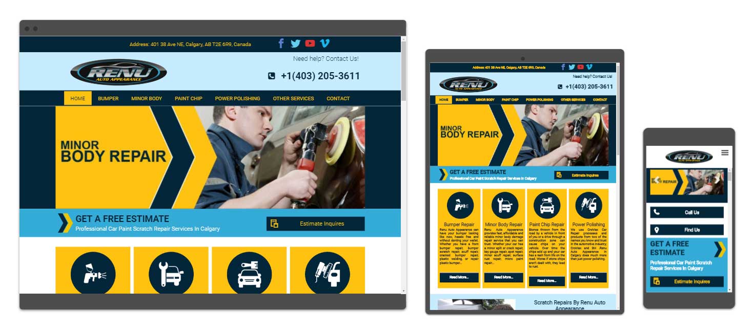 Auto Repair Website - Renu Auto Appearance