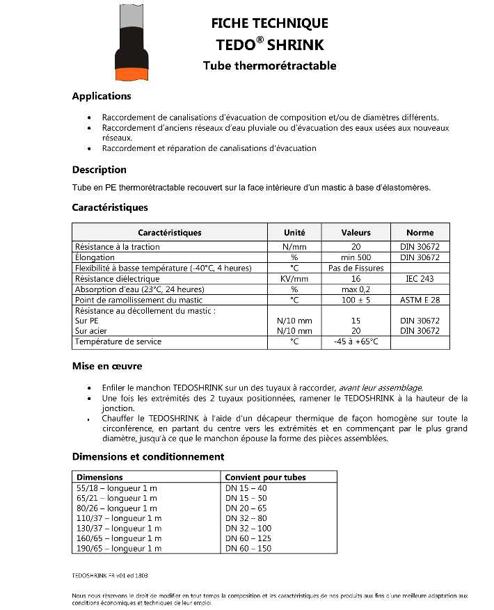 fiche technique TEDO SHRINK