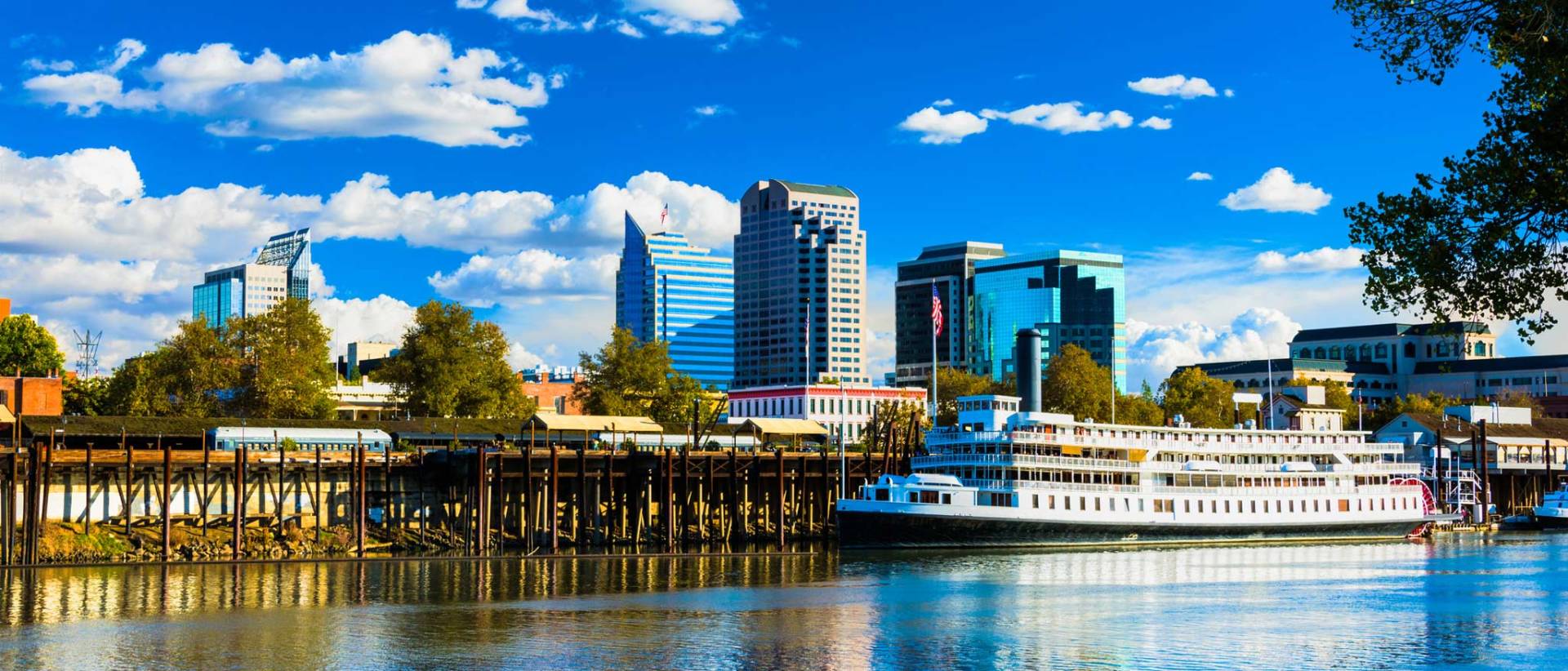 Sacramento river with old-time barge
