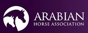Arabian Horse Association logo on a purple background with a white horse head silhouette