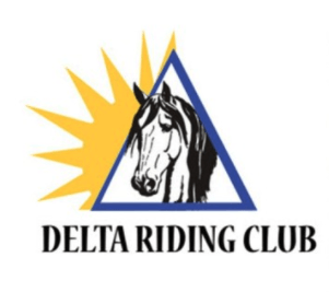 Delta Riding Club logo with horse head in blue triangle and yellow sunburst