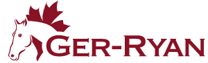 Red horse head logo with maple leaf and the text “GER-RYAN” in maroon.