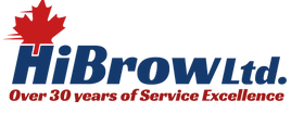 HiBrow Ltd. logo with red maple leaf and tagline “Over 30 years of Service Excellence”