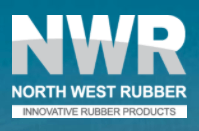 North West Rubber logo on teal background with bold white NWR and “Innovative Rubber Products” tagline