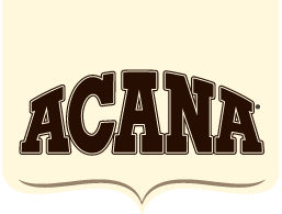 ACANA logo in dark brown text on a cream background with a subtle underline