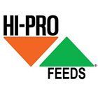 Hi-Pro Feeds logo with black text and orange and green triangle shapes