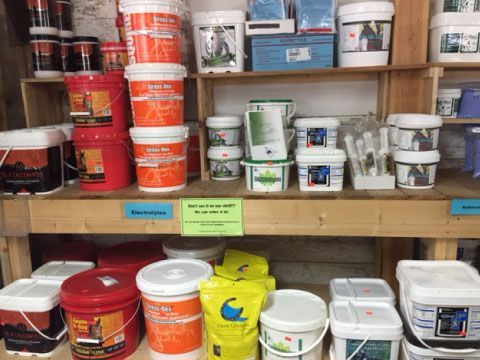 Shelves stocked with assorted paint and coating cans in a hardware store.