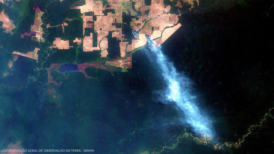 An aerial view of a forest fire from space