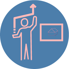 A line drawing of a person holding an arrow and a box.