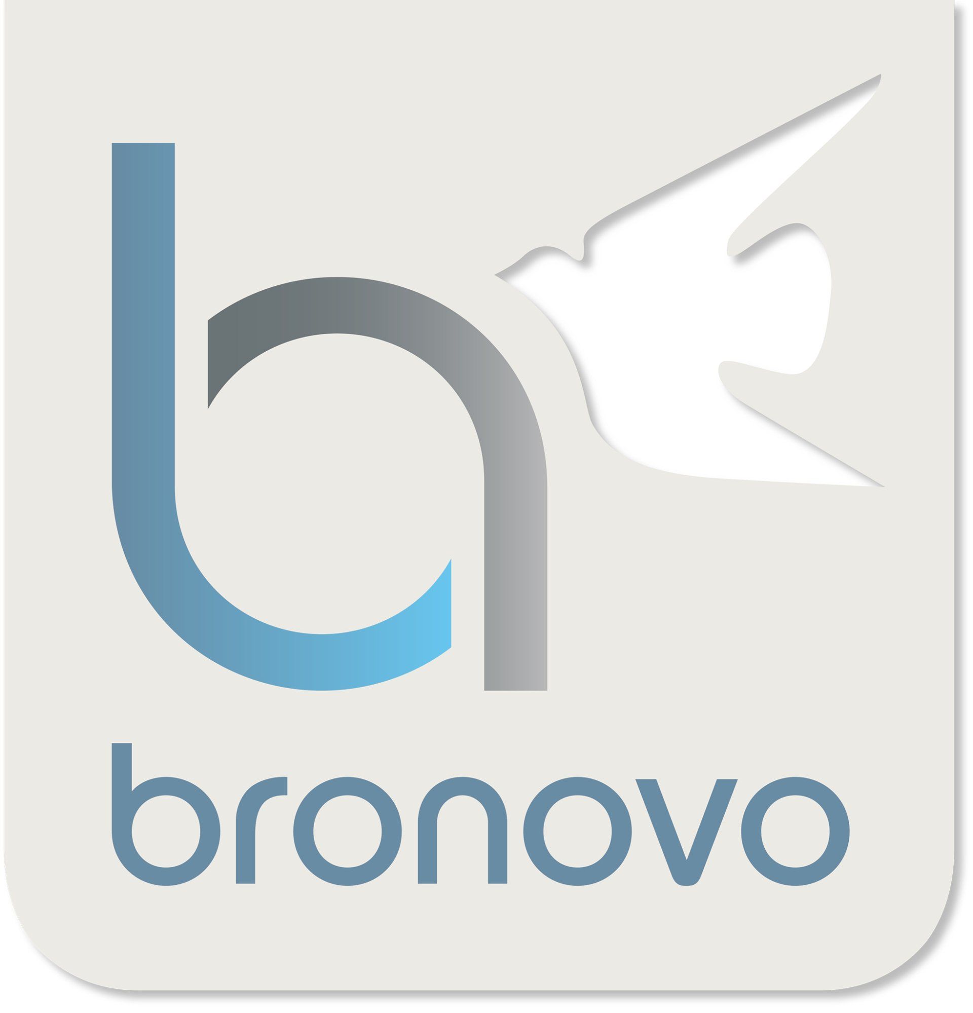 Het Bronovo-logo met een gestileerde blauwe en grijze