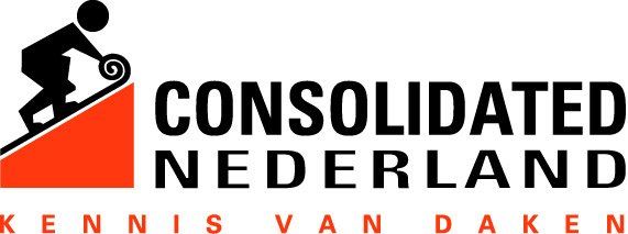 Geconsolideerd Kenderdine-logo met zwart skiër-icoon en oranje-zwarte tekst op een witte achtergrond.