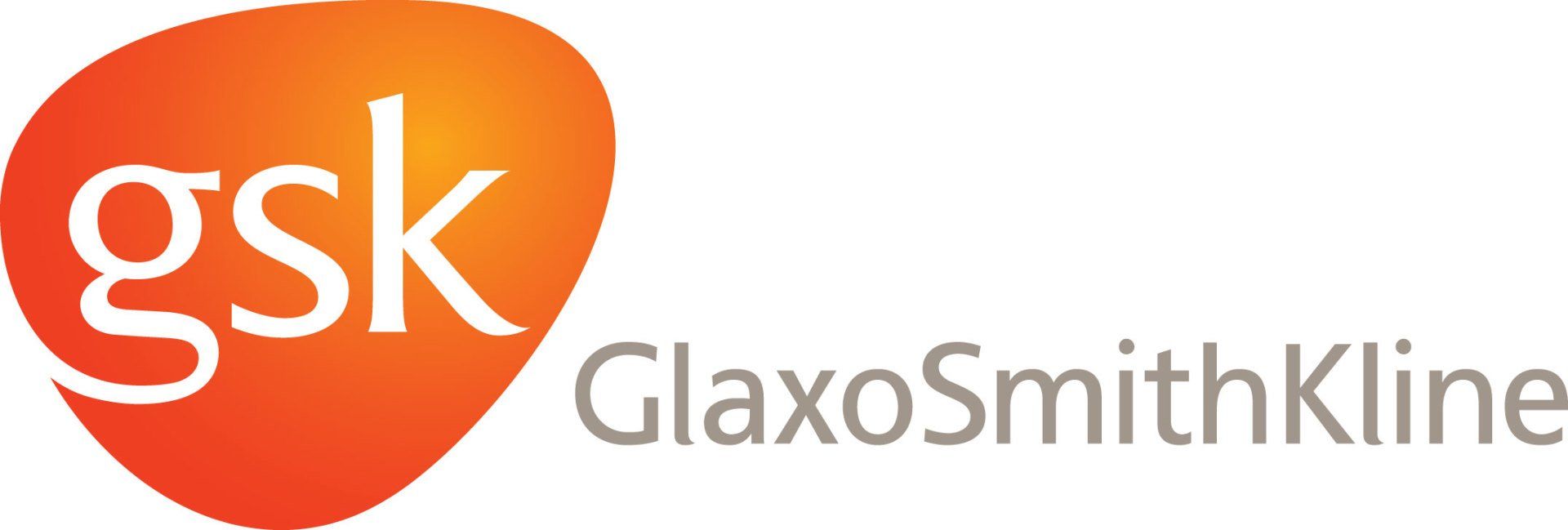 Het GSK GlaxoSmithKline-logo in oranje en grijze tekst.
