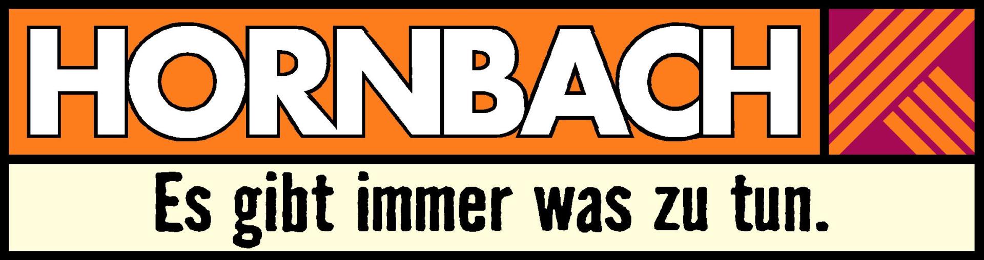 HORNBACH-logo in oranje en zwart met Duitse slogan “Es gibt immer was zu tun.”