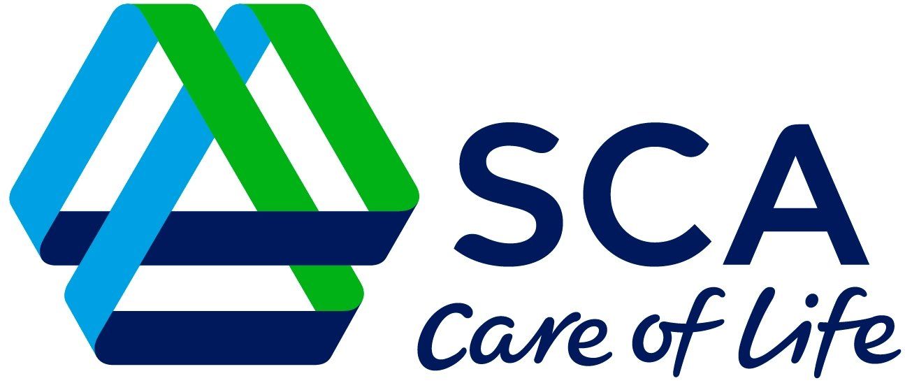Het SCA Care of Life-logo met een blauw en groen geometrisch pictogram en donkerblauwe tekst.