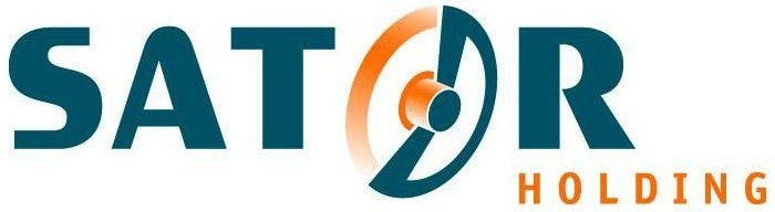 Het logo van SATOR Holding in turquoise en oranje met een gestileerd cirkelvormig embleem en het woord