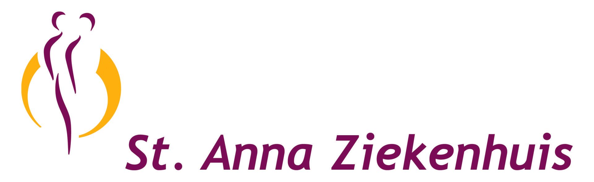 Logo van het St. Anna Ziekenhuis met gestileerde paarse en gouden figuren op een lichte achtergrond.