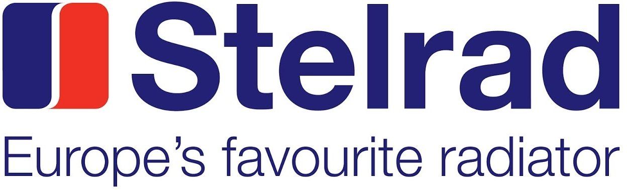 Het Stelrad-logo met een rood en blauw icoon en de slogan