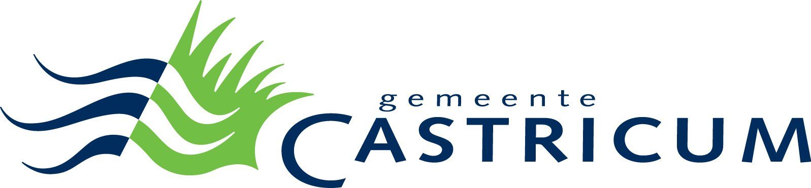 Logo voor de gemeente Castricum met een blauwgroene golfgrafiek en Nederlandse tekst.