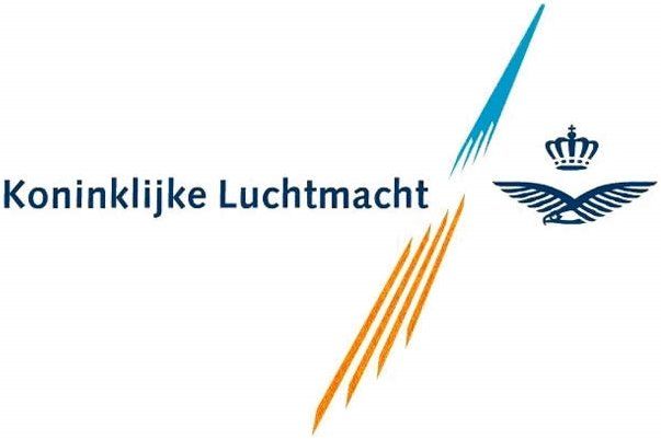 Koninklijke Luchtmacht logo with blue and orange streaks and a crown emblem
