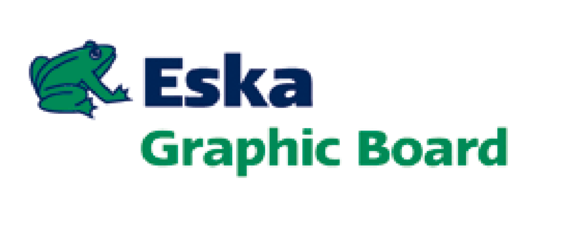 Het logo van Eska Graphic Board met een groene kikker en blauwgroene tekst op een witte achtergrond.