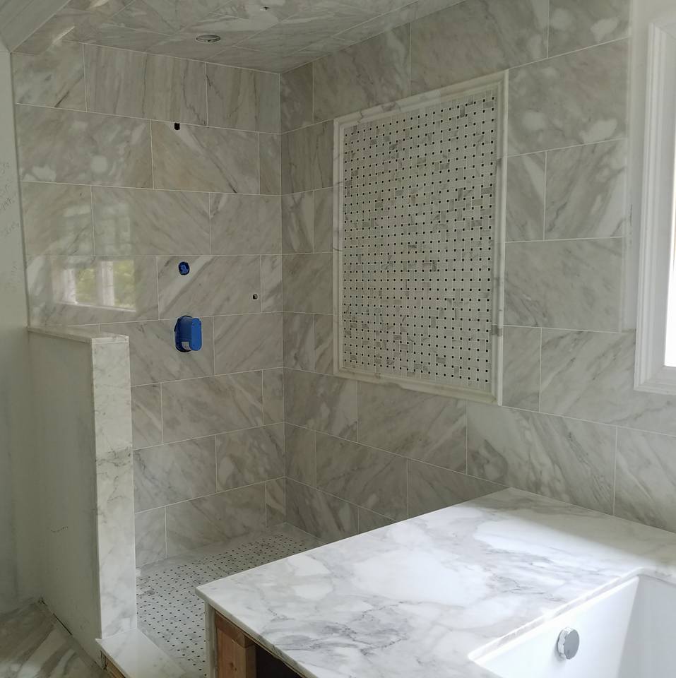 Cornerstone Tile NJ ─ Shower Room With White Tile in Bergen County, NJ