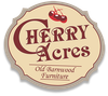 Cherry Acres Old Barnwood Furniture logo in cream, burgundy, and red with cherry graphic