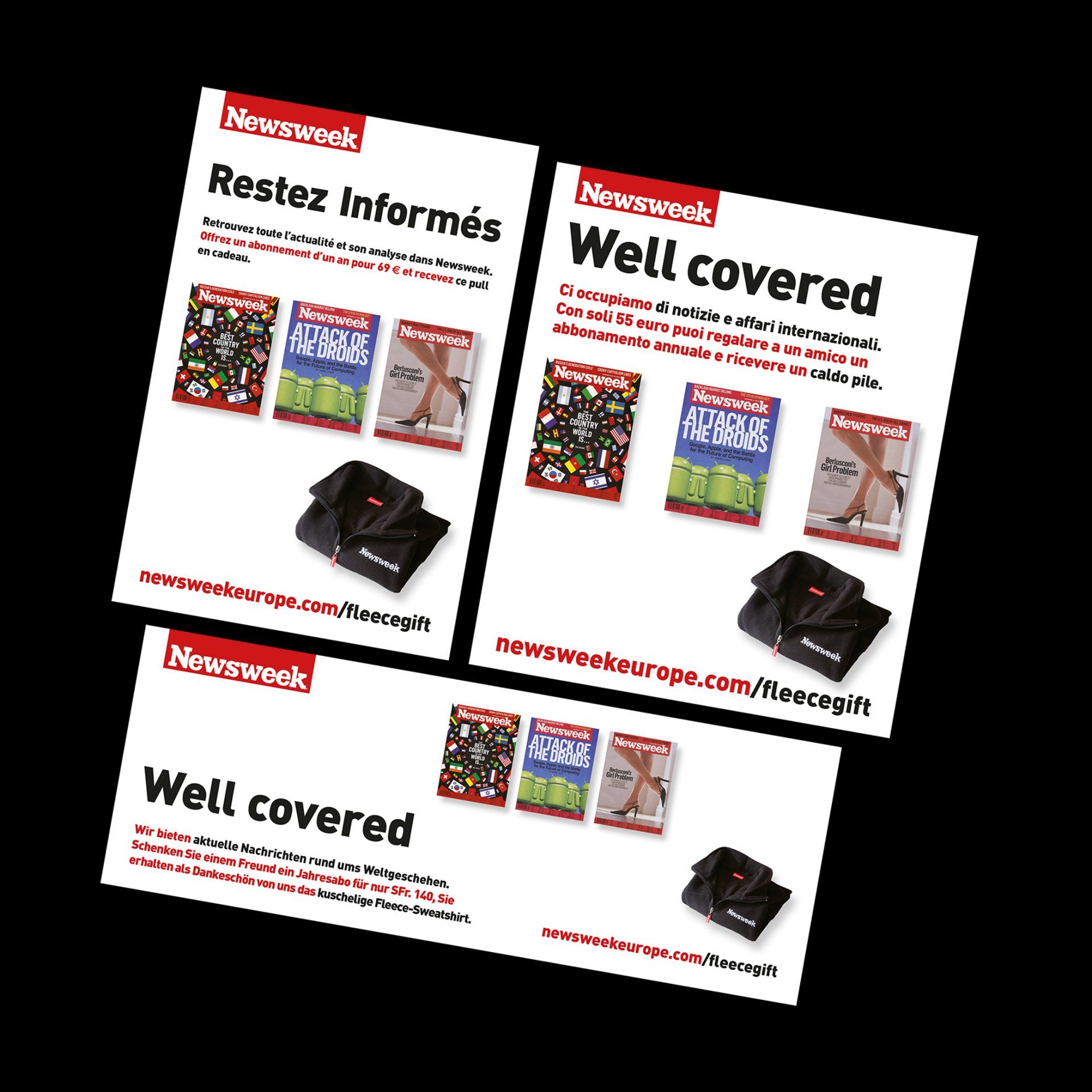 Newsweek adverts, in English and foreign language