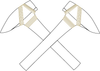 logo with a black and white drawing of two crossed axes