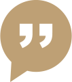 a brown speech bubble with white quotes inside of it .