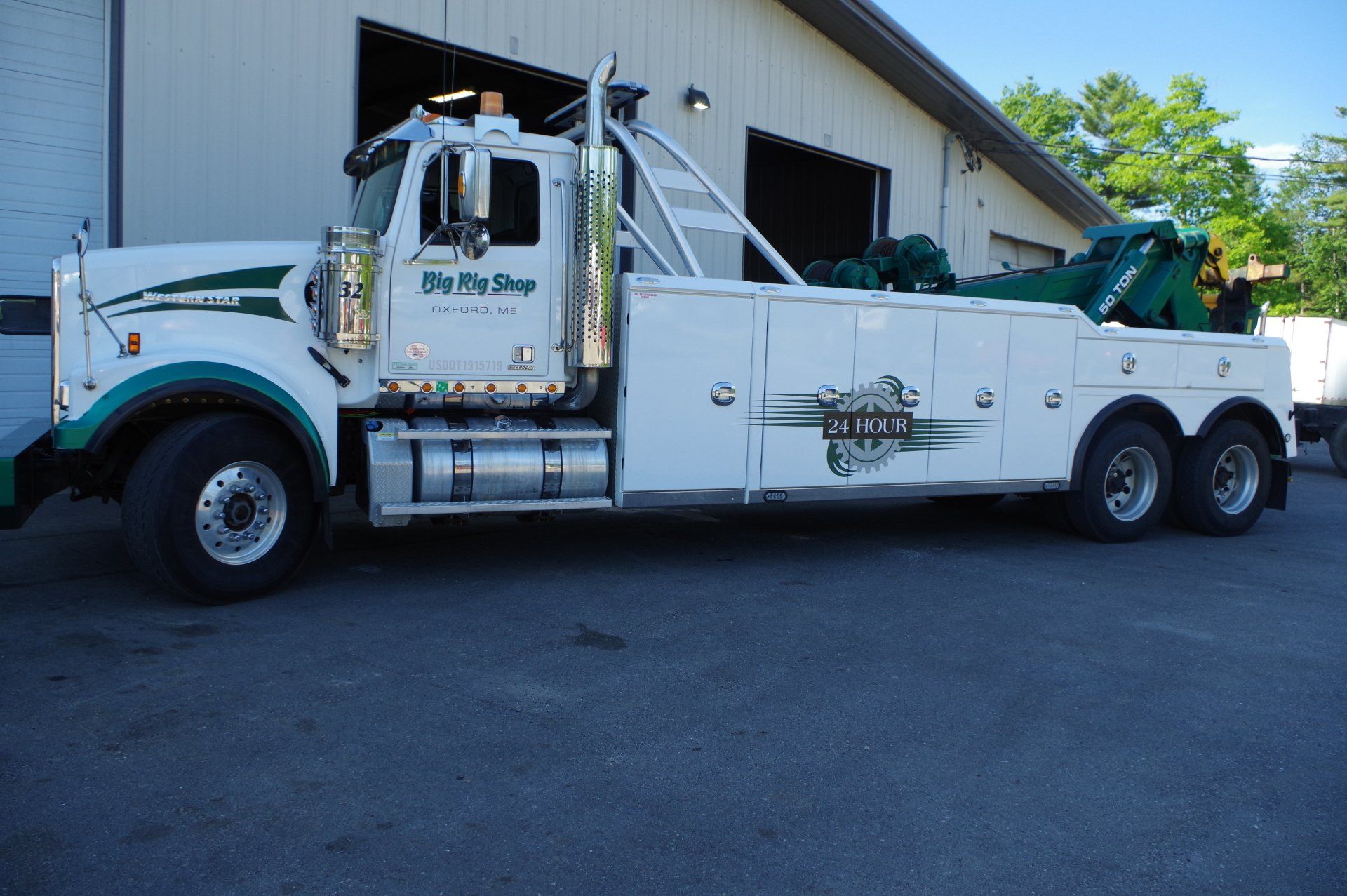 Tow Truck Towing Broken Semi Truck — Oxford, ME — Big Rig Shop