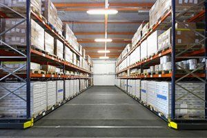 Big storage room for goods in factory
