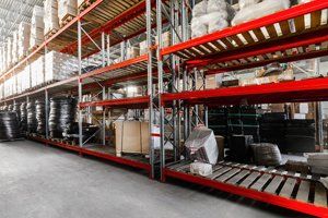Warehouse industrial goods. Large long racks.