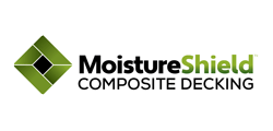 The logo for moistureshield composite decking is green and black.