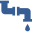 Blue plumbing pipes with a dripping water droplet.