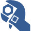 Blue wrench tightening a nut.
