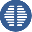 Blue circle with white abstract brain-like graphic.