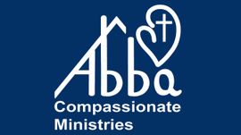 The abba compassionate ministries logo is on a blue background