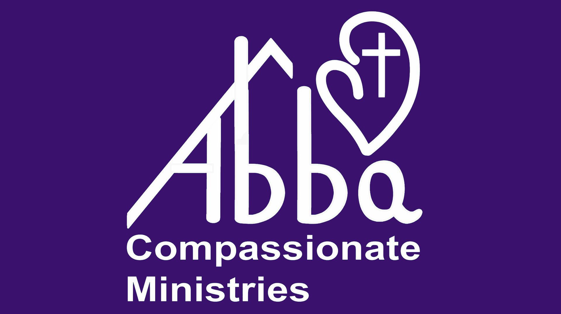 The abba compassionate ministries logo is on a purple background.