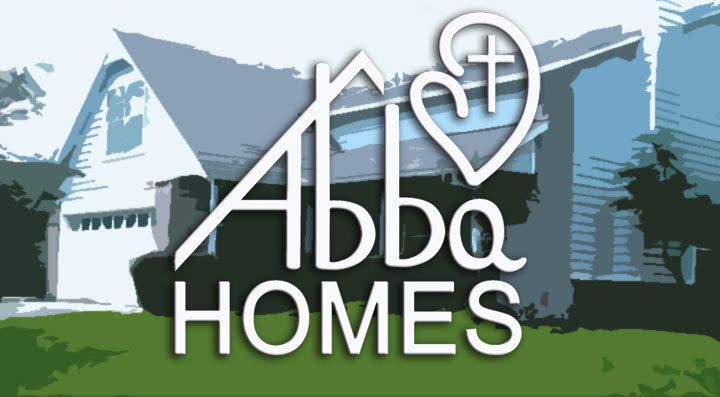 A logo for abba homes with a house in the background